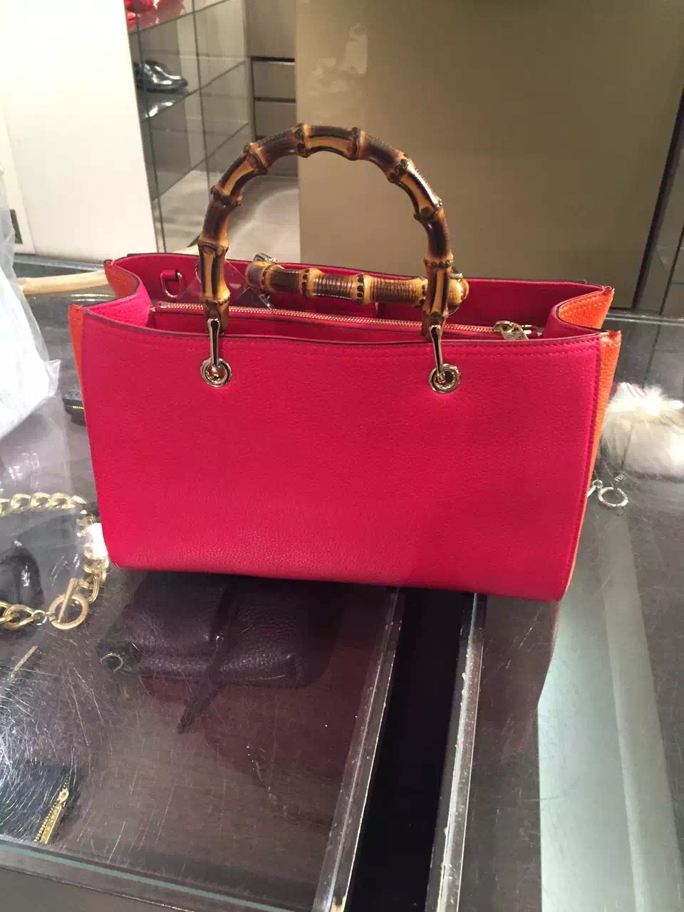 Authentic Gucci Bamboo Shopper Tote Bag 323660 Fuchsia
